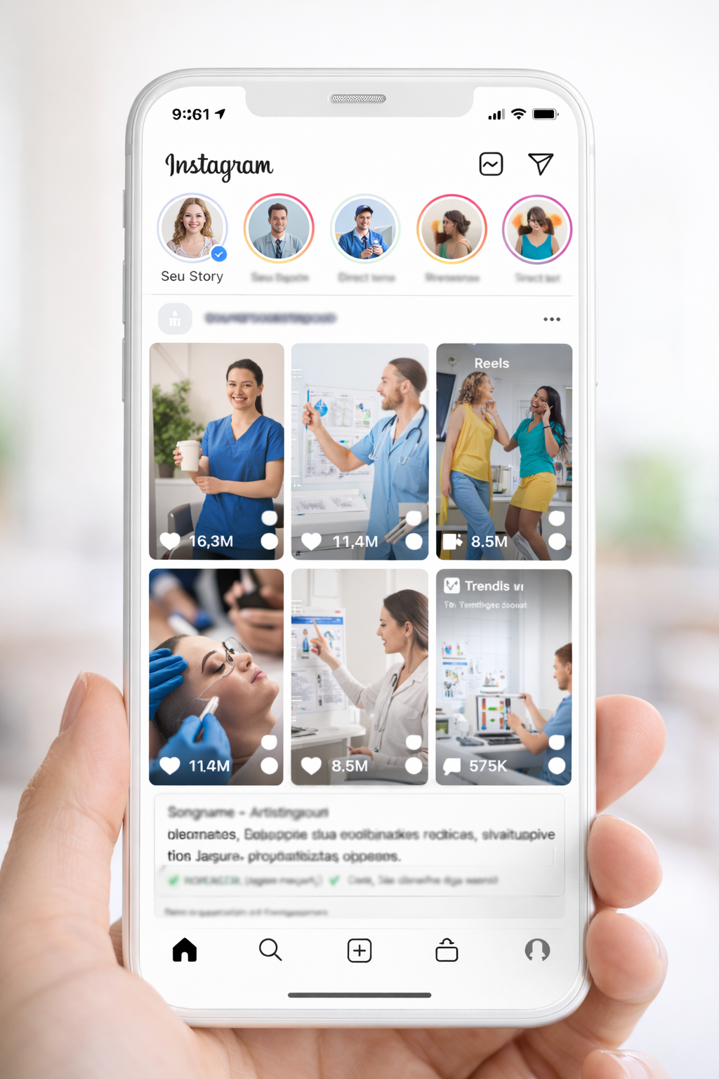feed do Instagram com excesso de vídeos e conteúdos mostrando rotina de médicos e trends